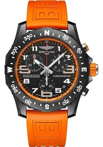 Breitling Endurance Pro Watch - Breitlight¬Æ - Black Dial - Orange Rubber Strap - Tang Buckle - X82310A51B1S1