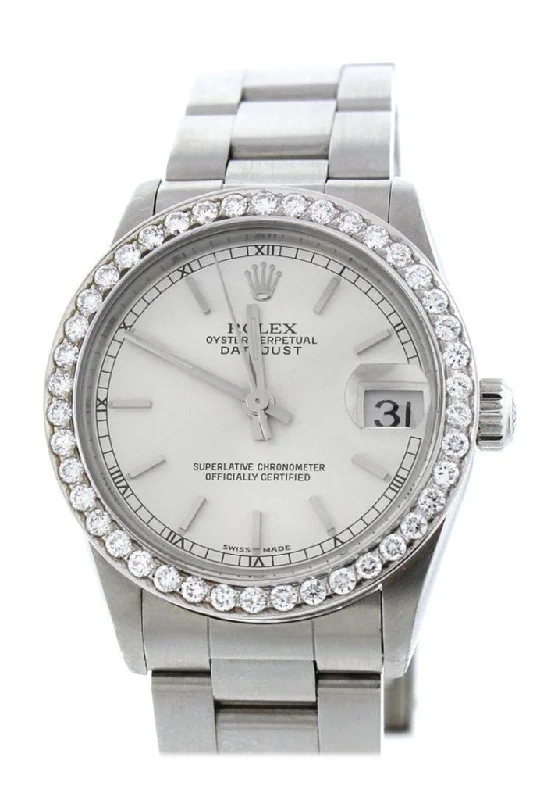 Rolex Custom Diamond Bezel Datejust 31 Silver Dial Ladies Watch 178274 Pre-owned