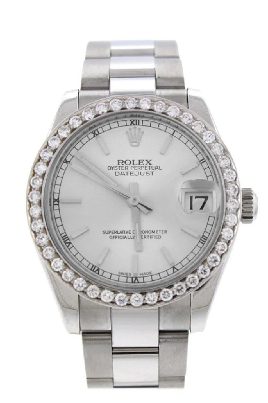 Rolex Custom Diamond Bezel Datejust 31 Silver Dial Ladies Watch 178274 Pre-owned