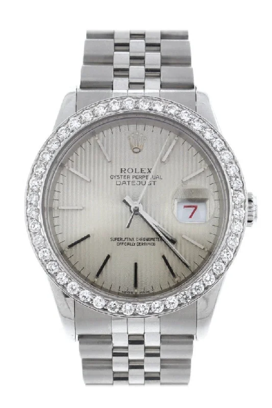 Rolex Custom Diamond Bezel Datejust 36 Ivory Dial Men's Watch 116200 Pre-owned