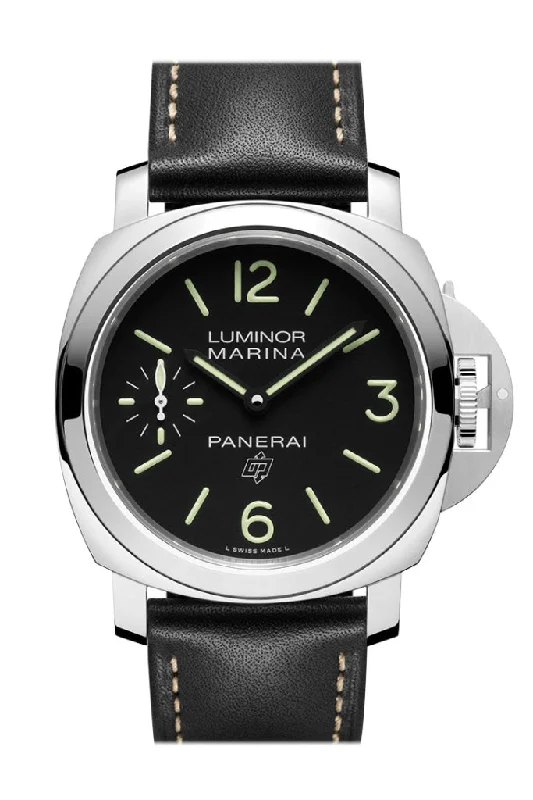 Panerai Luminor Marina Base 3 Day Black Leather Black Dial Watch PAM00776