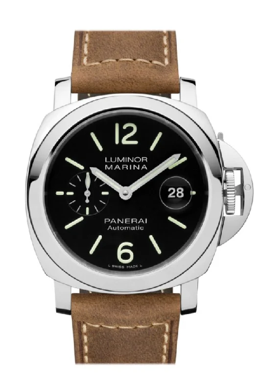 Panerai Luminor Marina 3 Day Brown Leather Black Dial Watch PAM01104