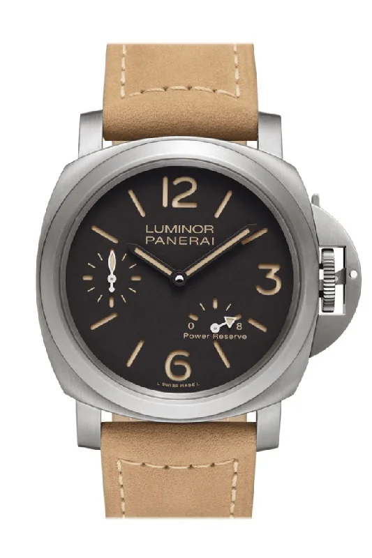 Panerai Luminor 8 Day Beige Leather Black Dial Watch PAM00797