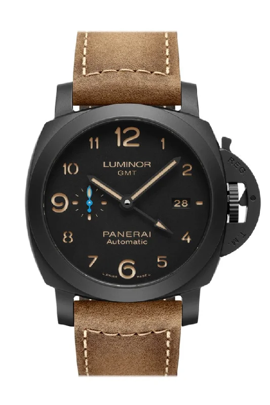 Panerai Luminor Ceramica Brown Leather Black Dial Watch PAM01441