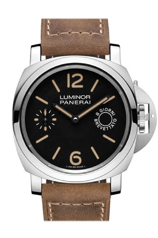 Panerai Luminor Marina Black Dial Tan Leather Men's Watch PAM00590