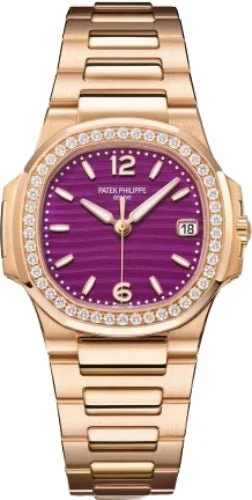 Patek Philippe Nautilus Date Sweep Seconds Quartz Rose Gold/Diamonds Lacquered Purple Dial | 7010/1R-013