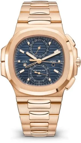 Patek Philippe Nautilus Flyback Chronograph Travel Time Rose Gold Blue Dial 5990/1R-001