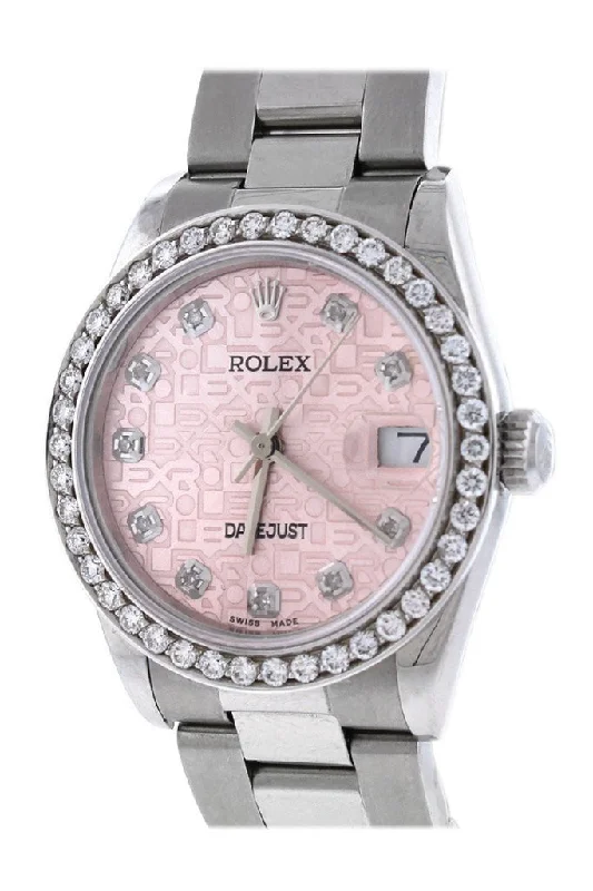 Rolex Custom Datejust 31mn 18k White Gold Diamond Bezel Ladies Watch 178274 Pre-owned