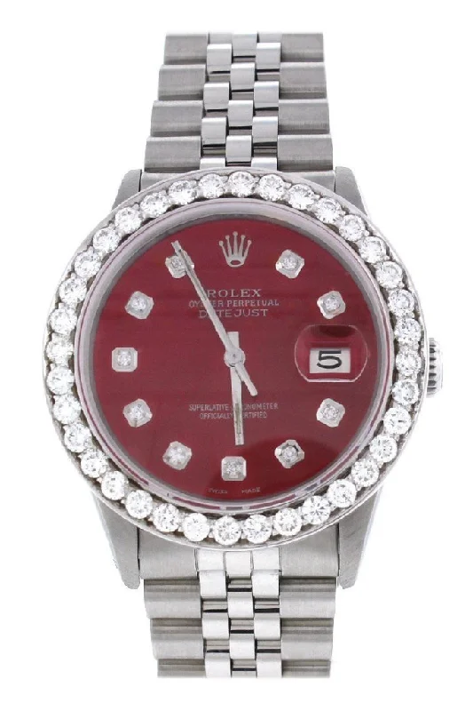 Rolex Custom Datejust 36 Red Diamond Dial Diamond Bezel Men's Watch