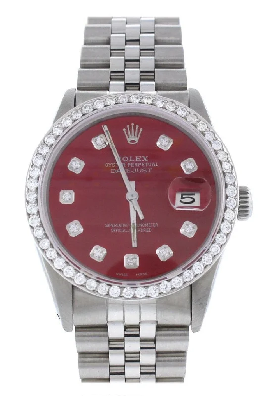 Rolex Custom Datejust 36 Red Diamond Dial Diamond Bezel Men's Watch