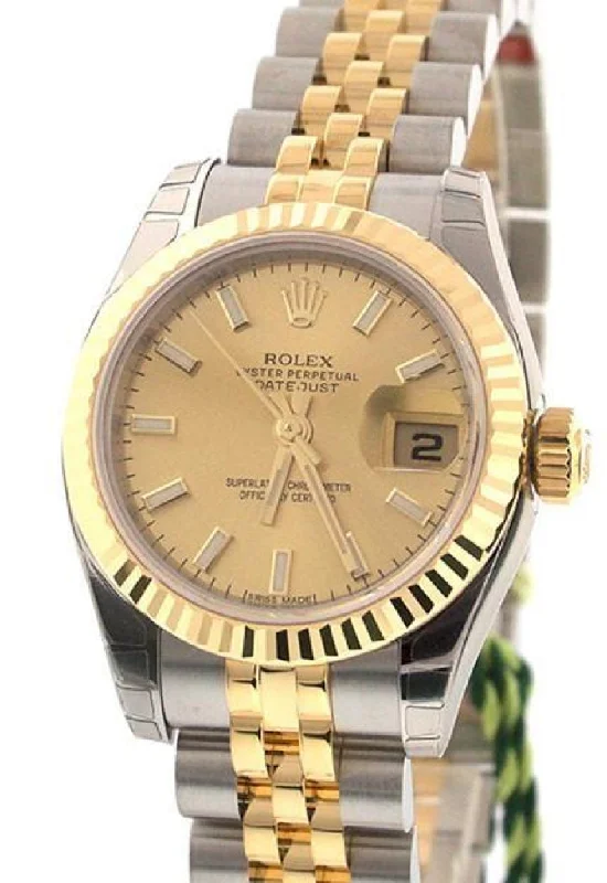 ROLEX Datejust 26 Champagne Dial 18k Yellow Gold and Steel Ladies Watch 179173 Pre-owned