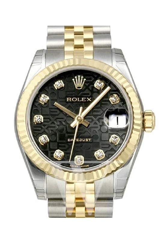 ROLEX Datejust 31 Black Jubilee Diamond Dial Steel and Yellow Gold Ladies Watch 178273 Pre-owned