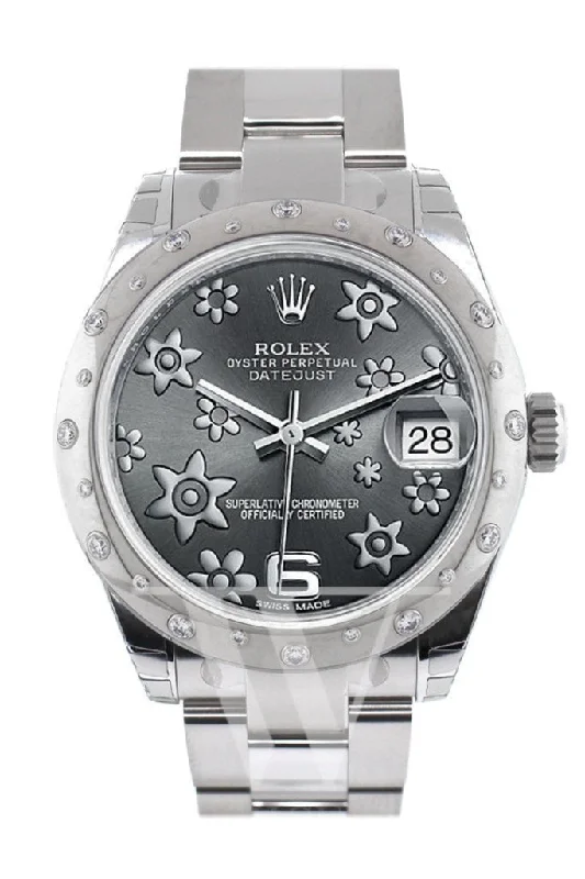 ROLEX Datejust 31 Dark Rhodium Floral Motif Dial Dome set with Diamonds Bezel Ladies Watch 178344 Pre-owned