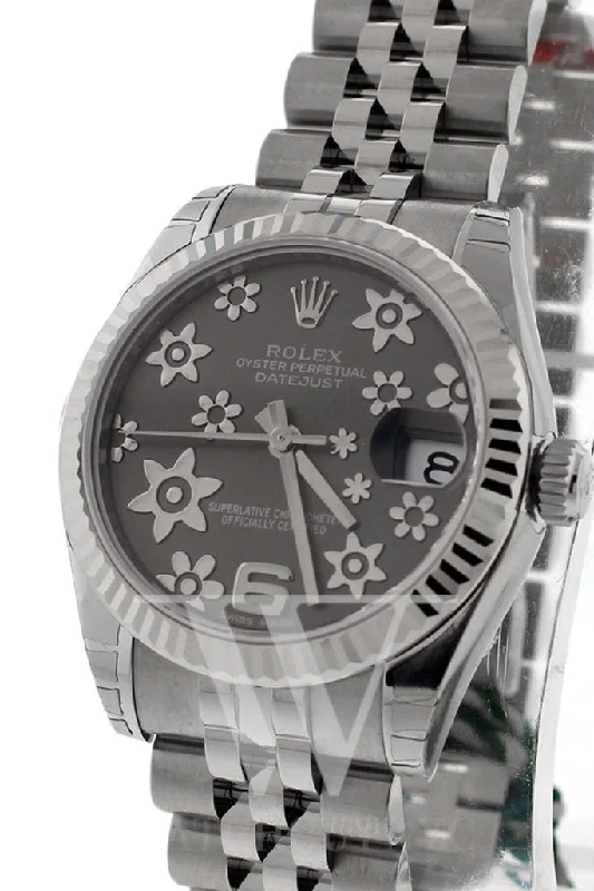 Rolex Datejust 31 Dark Rhodium Floral Motif Dial White Gold Fluted Bezel Jubilee Ladies Watch 178274 Pre-owned