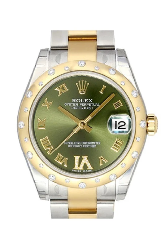 ROLEX Datejust 31 Olive Green Roman Diamond Dial Steel and 18K Yellow Gold Ladies Watch 178343 Pre-owned