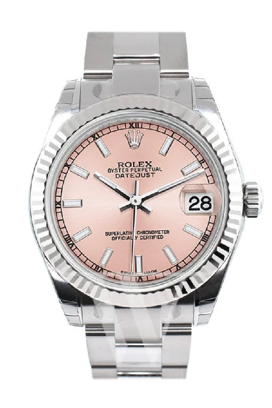 ROLEX Datejust 31 Pink Dial White Gold Fluted Bezel Ladies Watch 178274 Pre-owned