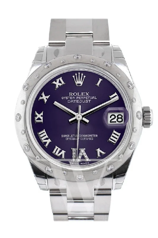 Rolex Datejust 31 Purple Roman Large VI Diamond Dial Dome set with Diamonds Bezel Ladies Watch 178344 Pre-owned