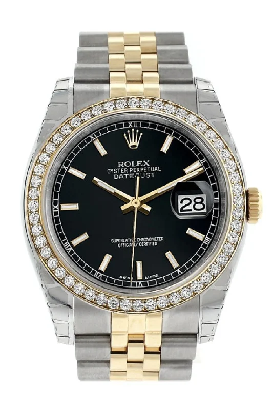 Rolex Datejust 36 Black Dial 18k White Gold Diamond Bezel Jubilee Ladies Watch 116243 Pre-owned