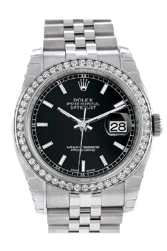 Rolex Datejust 36 Black Dial 18k White Gold Diamond Bezel Jubilee Men's Watch 116244 Pre-owned