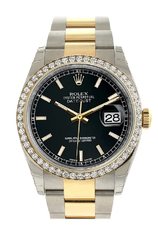 Rolex Datejust 36 Black Dial 18k White Gold Diamond Bezel Ladies Watch 116243 Pre-owned