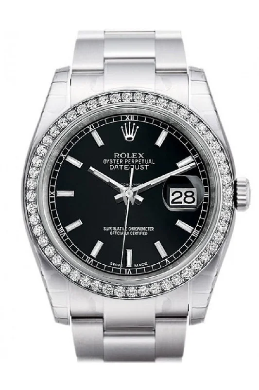 Rolex Datejust 36 Black Dial 18k White Gold Diamond Bezel Men's Watch 116244 Pre-owned