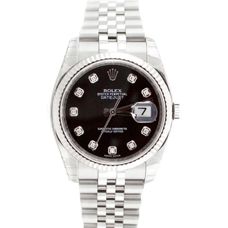 ROLEX Datejust 36 Black Diamond Dial White Gold Stainless Steel Men's Watch 116234 Pre-owned