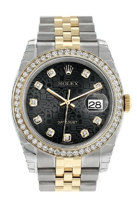 Rolex Datejust 36 Black Jubilee design diamonds Dial 18k White Gold Diamond Bezel Jubilee Ladies Watch 116243 Pre-owned