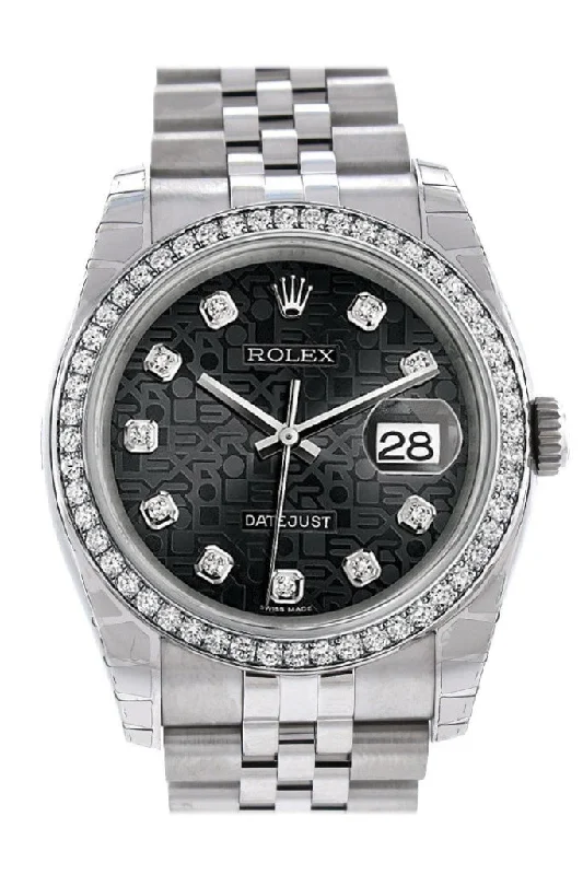 Rolex Datejust 36 Black Jubilee design Diamonds Dial 18k White Gold Diamond Bezel Jubilee Men's Watch 116244 Pre-owned