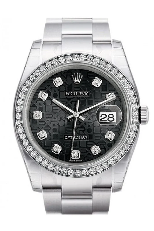 Rolex Datejust 36 Black Jubilee design Diamonds Dial 18k White Gold Diamond Bezel Men's Watch 116244 Pre-owned