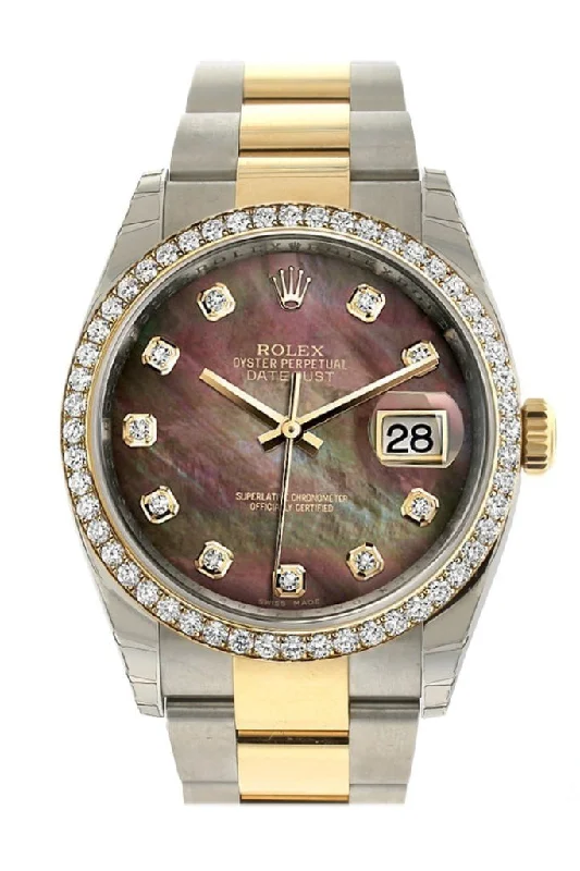 Rolex Datejust 36 Black mother-of-pearl diamonds Dial 18k White Gold Diamond Bezel Ladies Watch 116243 Pre-owned