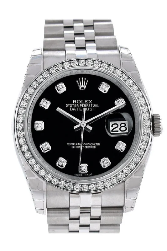 Rolex Datejust 36 Black set with Diamonds Dial 18k White Gold Diamond Bezel Jubilee Men's Watch 116244 Pre-owned