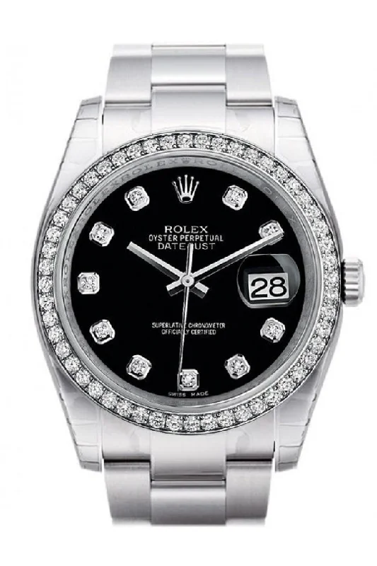 Rolex Datejust 36 Black set with Diamonds Dial 18k White Gold Diamond Bezel Men's Watch 116244 Pre-owned