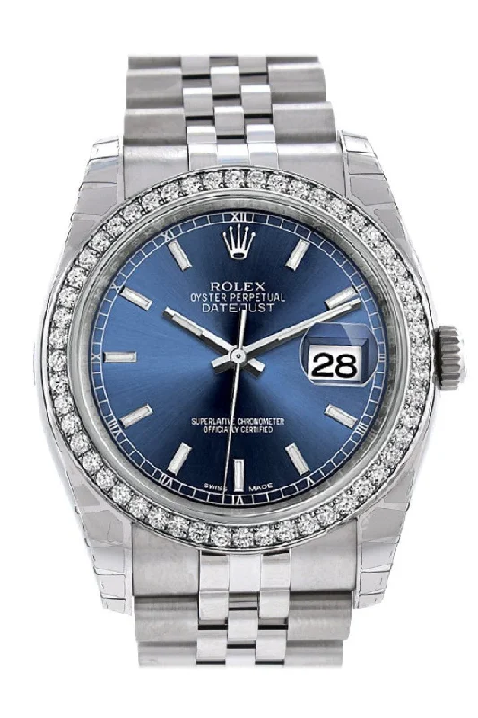 Rolex Datejust 36 Blue Dial 18k White Gold Diamond Bezel Jubilee Men's Watch 116244 Pre-owned