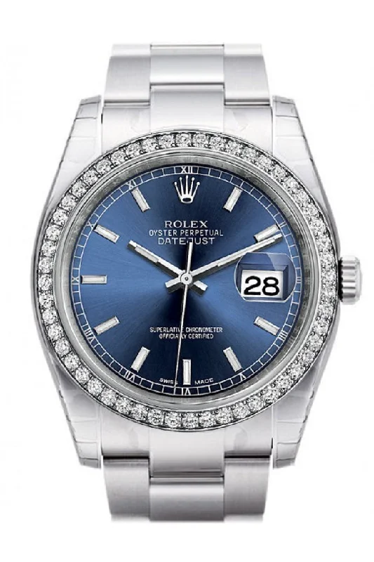 Rolex Datejust 36 Blue Dial 18k White Gold Diamond Bezel Men's Watch 116244 Pre-owned