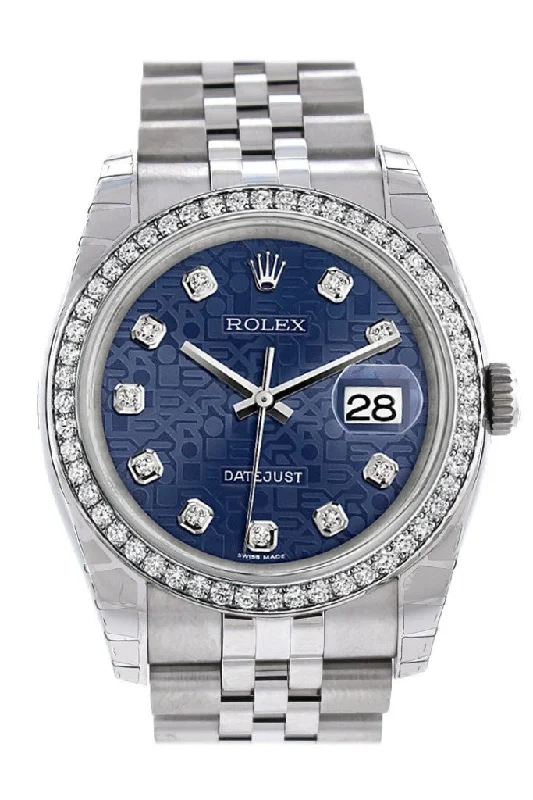 Rolex Datejust 36 Blue jubilee design Diamonds Dial 18k White Gold Diamond Bezel Jubilee Men's Watch 116244 Pre-owned