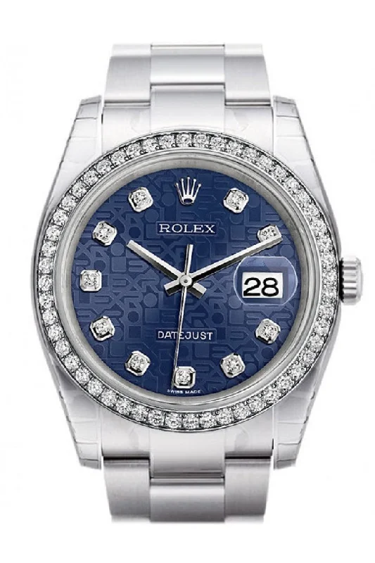 Rolex Datejust 36 Blue jubilee design Diamonds Dial 18k White Gold Diamond Bezel Men's Watch 116244 Pre-owned