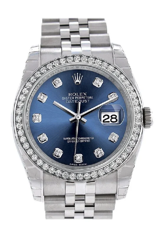 Rolex Datejust 36 Blue set with Diamonds Dial 18k White Gold Diamond Bezel Jubilee Men's Watch 116244 Pre-owned