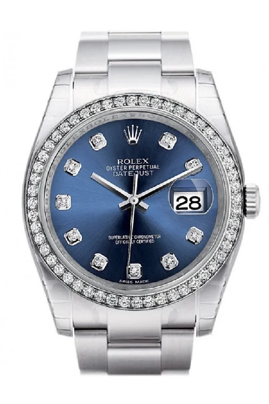 Rolex Datejust 36 Blue set with Diamonds Dial 18k White Gold Diamond Bezel Men's Watch 116244 Pre-owned