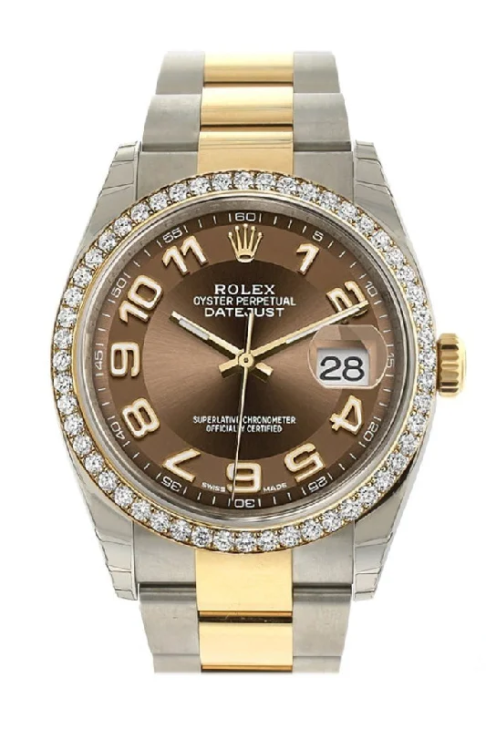 Rolex Datejust 36 Bronze Arab Dial 18k White Gold Diamond Bezel Ladies Watch 116243 Pre-owned