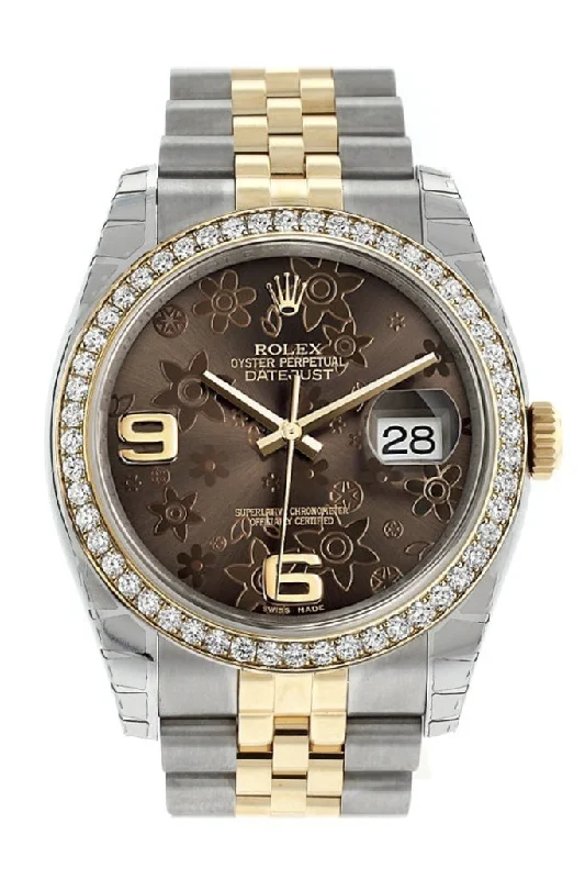 Rolex Datejust 36 Bronze Floral Motif Dial 18k White Gold Diamond Bezel Jubilee Ladies Watch 116243 Pre-owned