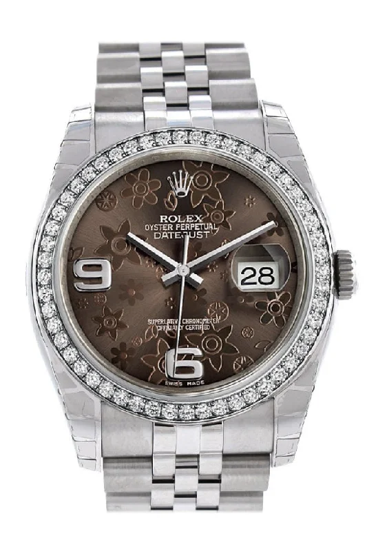 Rolex Datejust 36 Bronze Floral Motif Dial 18k White Gold Diamond Bezel Jubilee Men's Watch 116244 Pre-owned