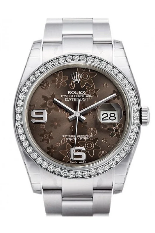 Rolex Datejust 36 Bronze floral motif Dial 18k White Gold Diamond Bezel Men's Watch 116244 Pre-owned