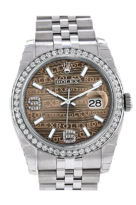 Rolex Datejust 36 Bronze Waves set with Diamonds Dial 18k White Gold Diamond Bezel Jubilee Men's Watch 116244 Pre-owned