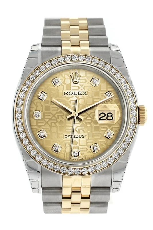 Rolex Datejust 36 Champagne Jubilee design diamonds Dial 18k White Gold Diamond Bezel Jubilee Ladies Watch 116243 Pre-owned