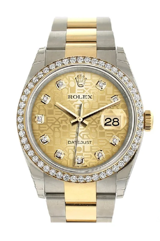 Rolex Datejust 36 Champagne Jubilee design diamonds Dial 18k White Gold Diamond Bezel Ladies Watch 116243 Pre-owned