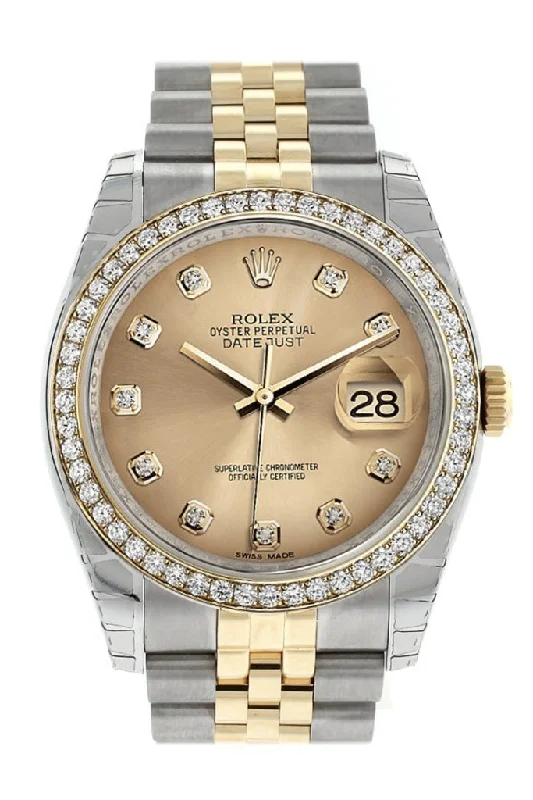 Rolex Datejust 36 Champagne diamonds Dial 18k White Gold Diamond Bezel Jubilee Ladies Watch 116243 Pre-owned