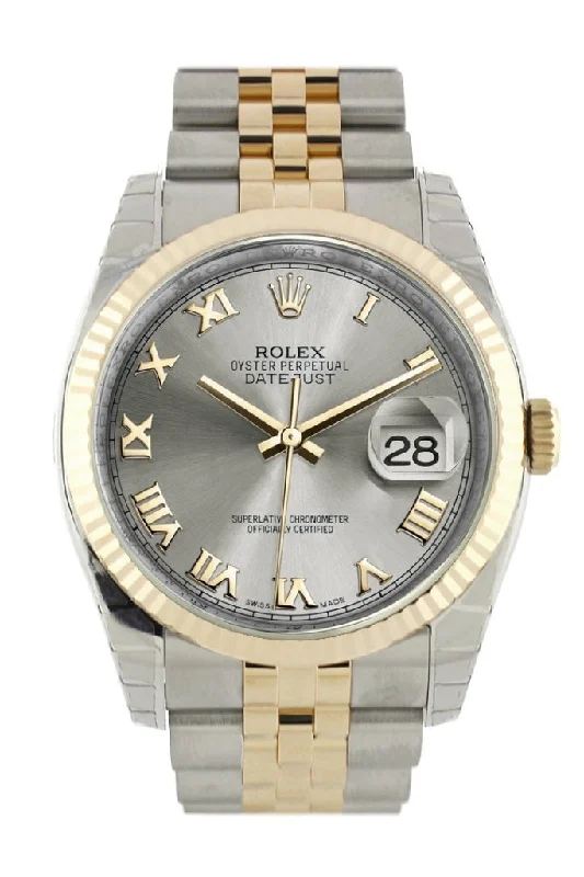 ROLEX Datejust 36 Grey Steel Dial Fluted Jubilee Watch 116233 Pre-owned