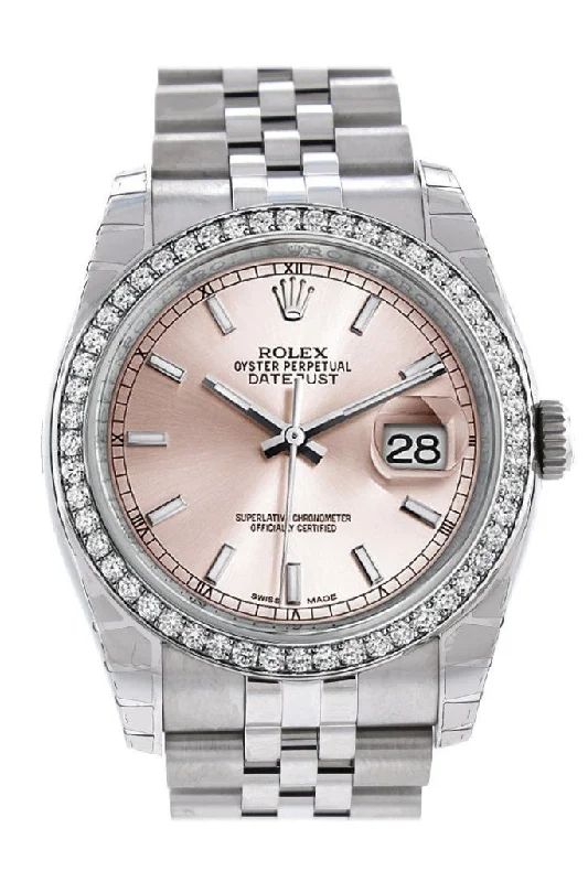 Rolex Datejust 36 Pink Dial 18k White Gold Diamond Bezel Jubilee Men's Watch 116244 Pre-owned