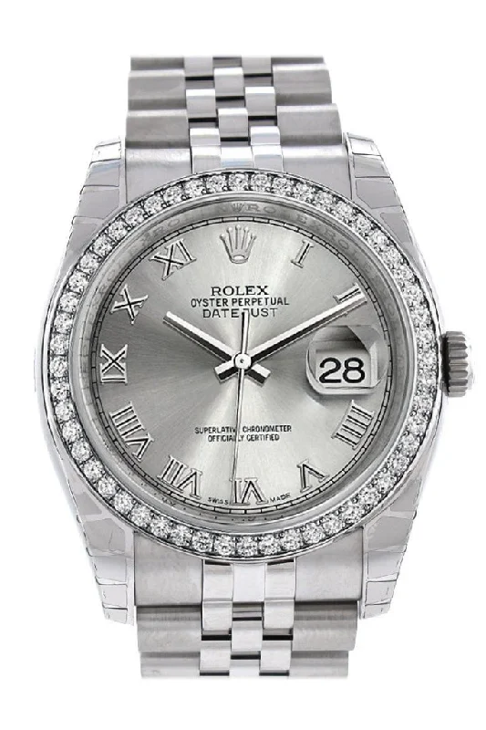 Rolex Datejust 36 Rhodium Roman Dial 18k White Gold Diamond Bezel Jubilee Men's Watch 116244 Pre-owned