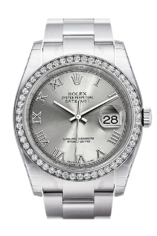 Rolex Datejust 36 Rhodium Roman Dial 18k White Gold Diamond Bezel Men's Watch 116244 Pre-owned